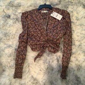 Zara long sleeve crop top size M NWT